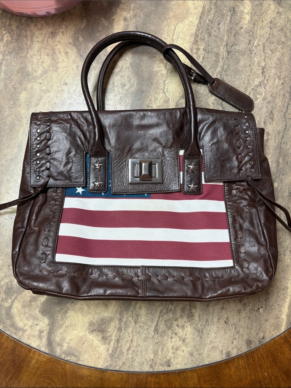Aimee kestenberg Brown Leather Tote with American Flag Accent